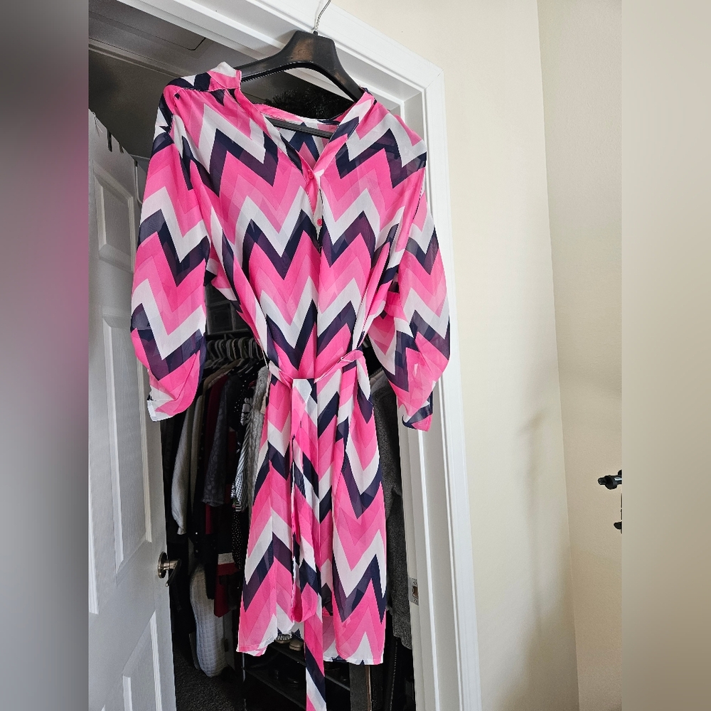 Pink Chevron Sheer Dress